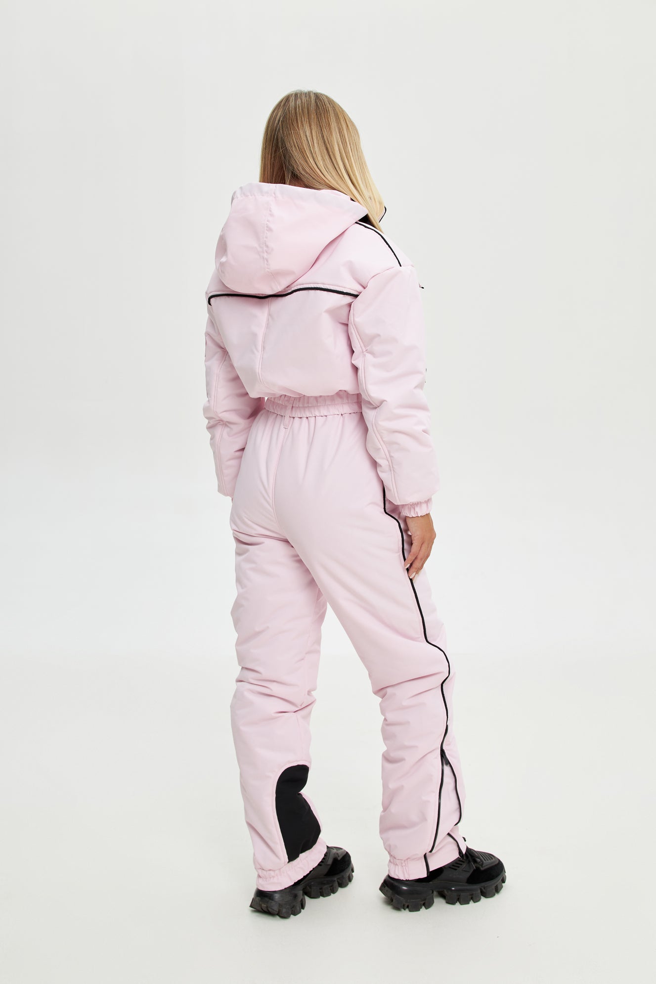 Fleece-Lined Belted Ski Suit in Pastel Pink