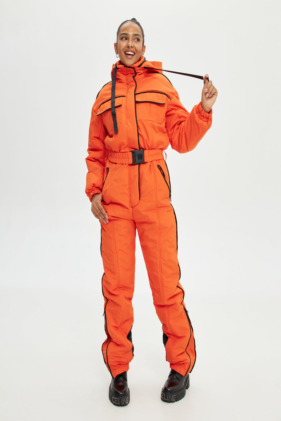 Orange ski suit BLANC - ORANGE with black edging - Waterproof womens ski clothing for ski trip outfit