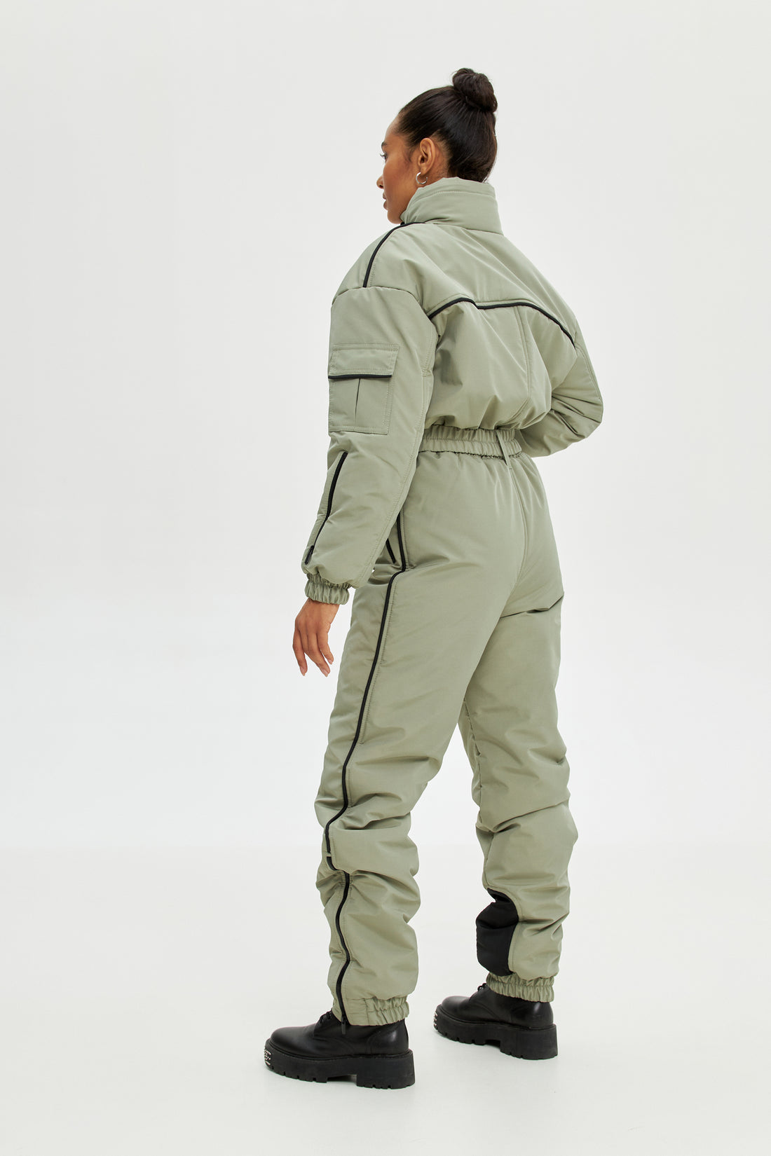 Olive ski suit BLANC - OLIVE with black edging - Full body snowsuit woman for winter sport activewear