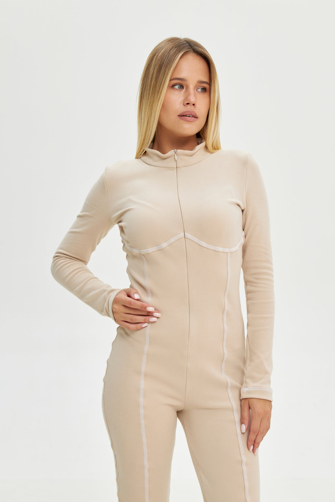 Base layer beige jumpsuit - Thermal base layer womensone piece - Long johns for women