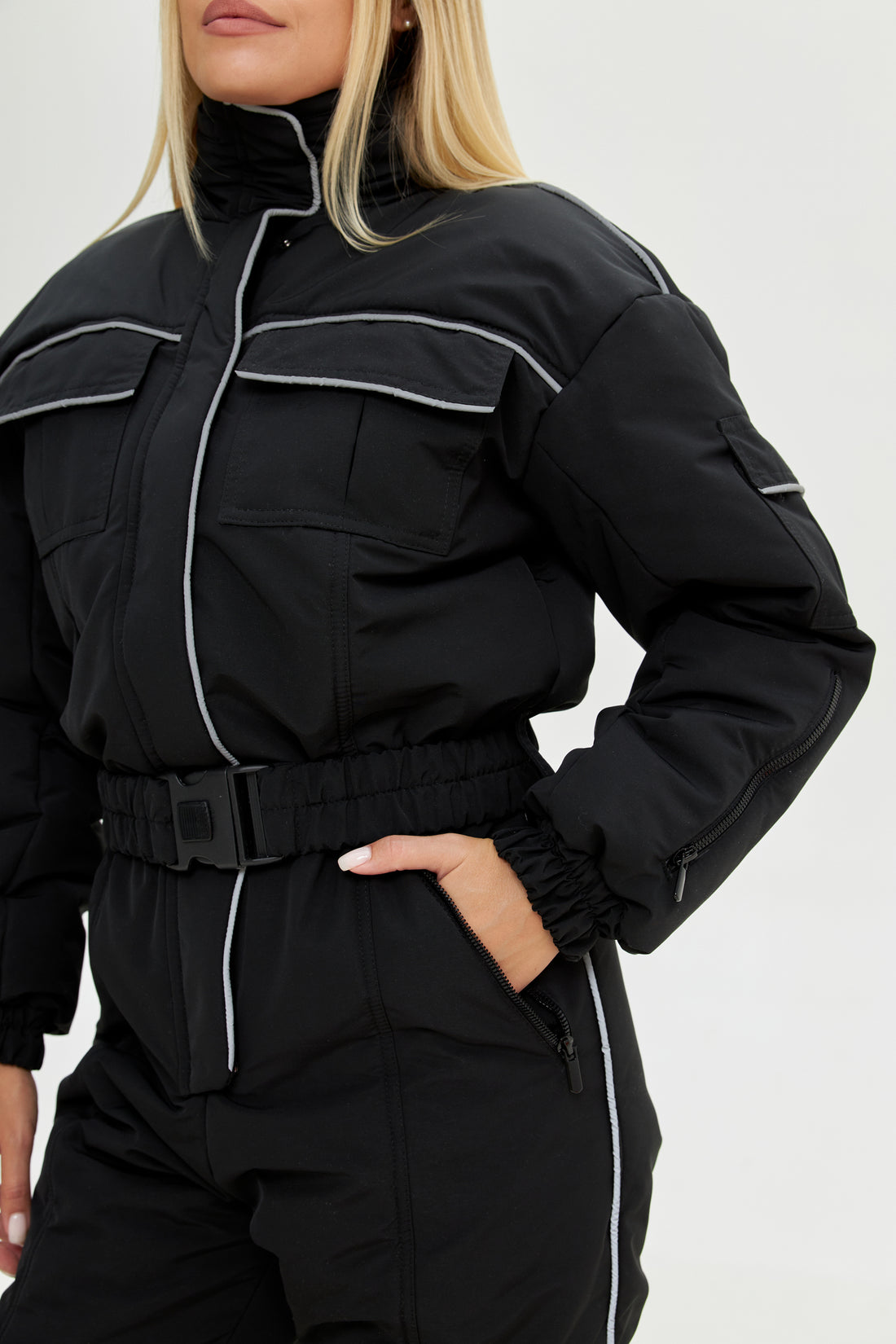 Black ski suit BLANC - BLACK with reflective edging - Ski clothes ladies for ski trip outfit