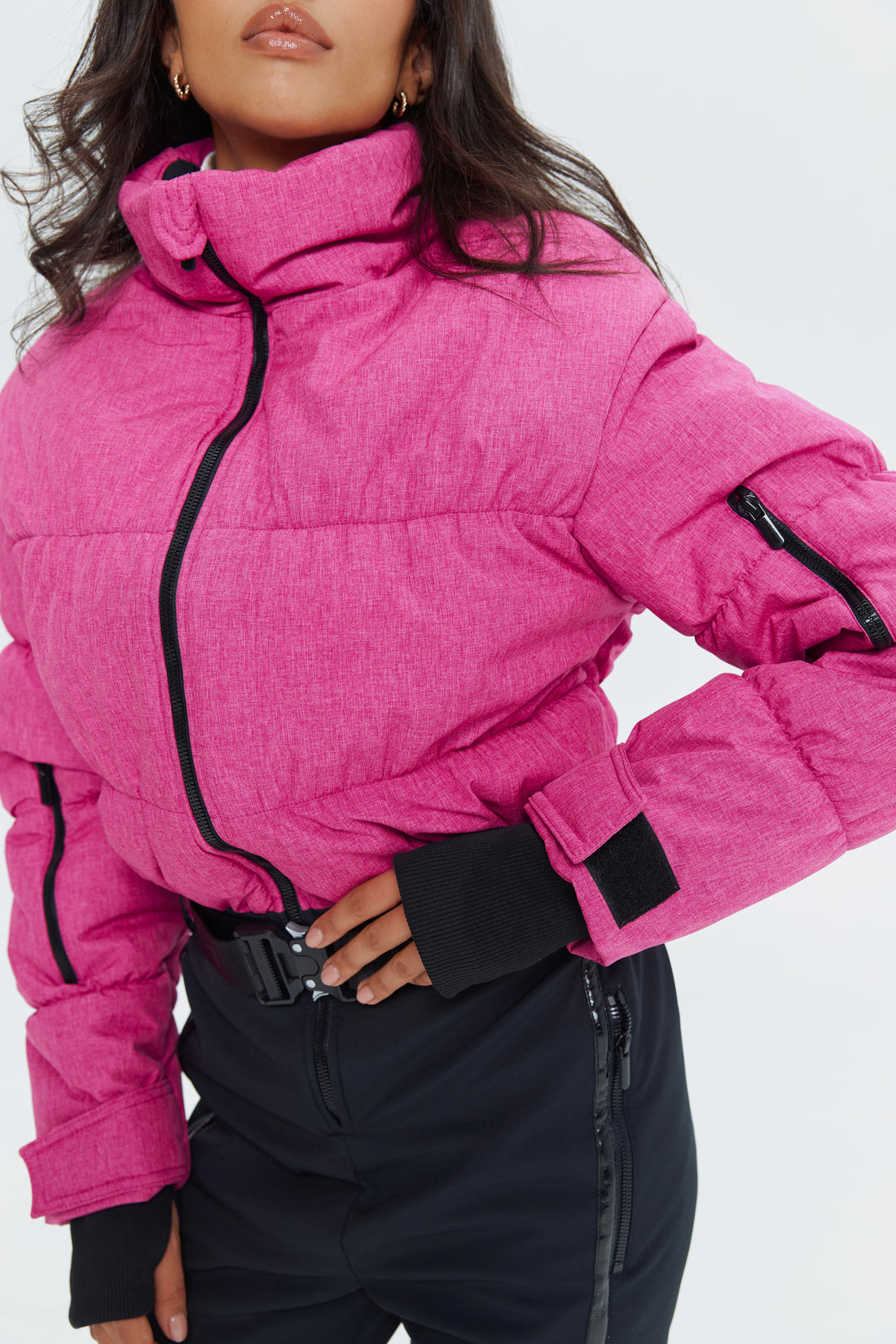 Pink ski suit GROFA - PINK & BLACK Woman bright skiing and snowboarding clothing for winter activewear adult snowsuit women