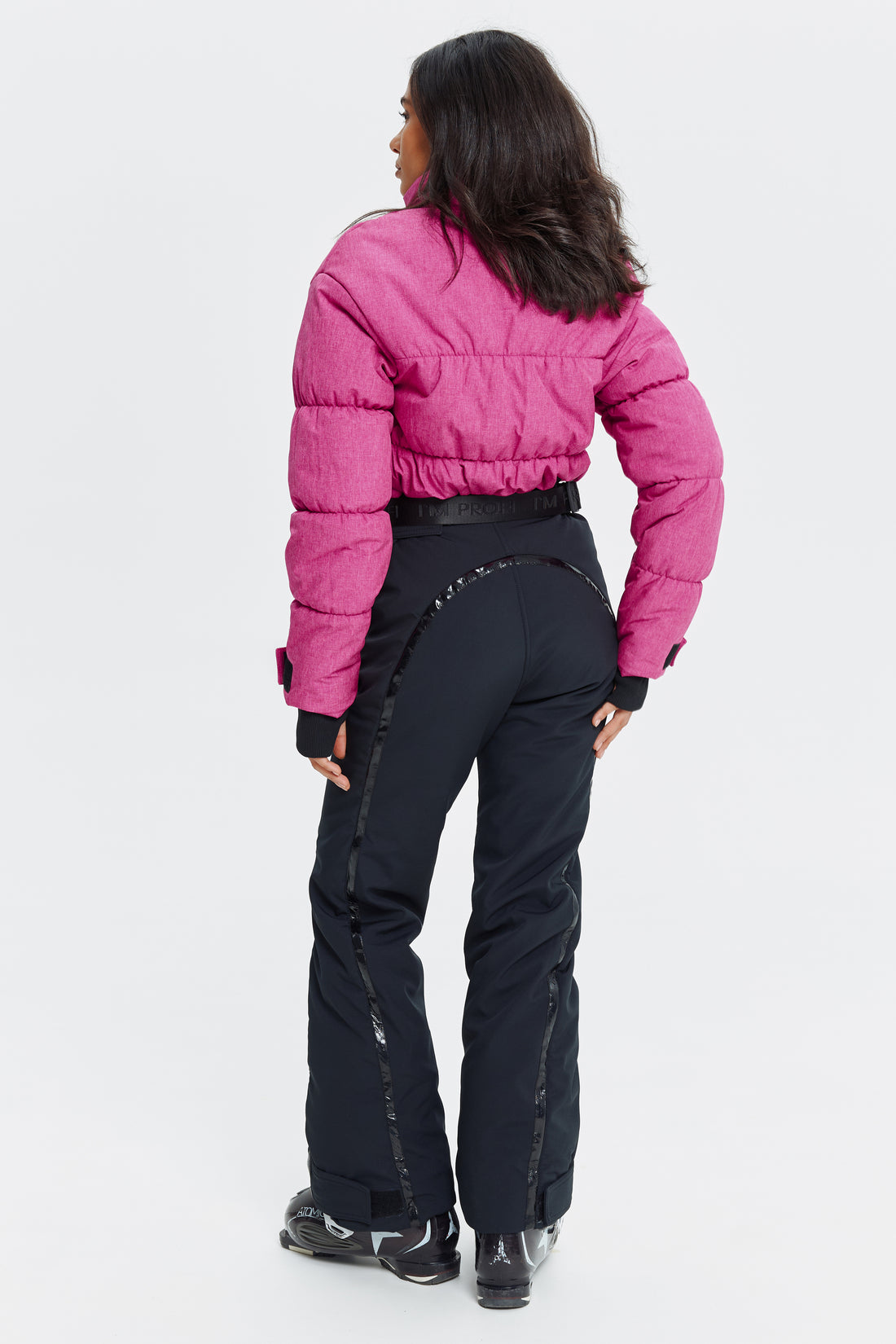 Pink ski suit GROFA - PINK & BLACK Woman bright skiing and snowboarding clothing for winter activewear adult snowsuit women