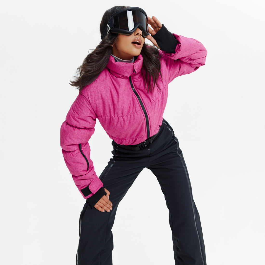 Pink ski suit GROFA - PINK & BLACK Woman bright skiing and snowboarding clothing for winter activewear adult snowsuit women