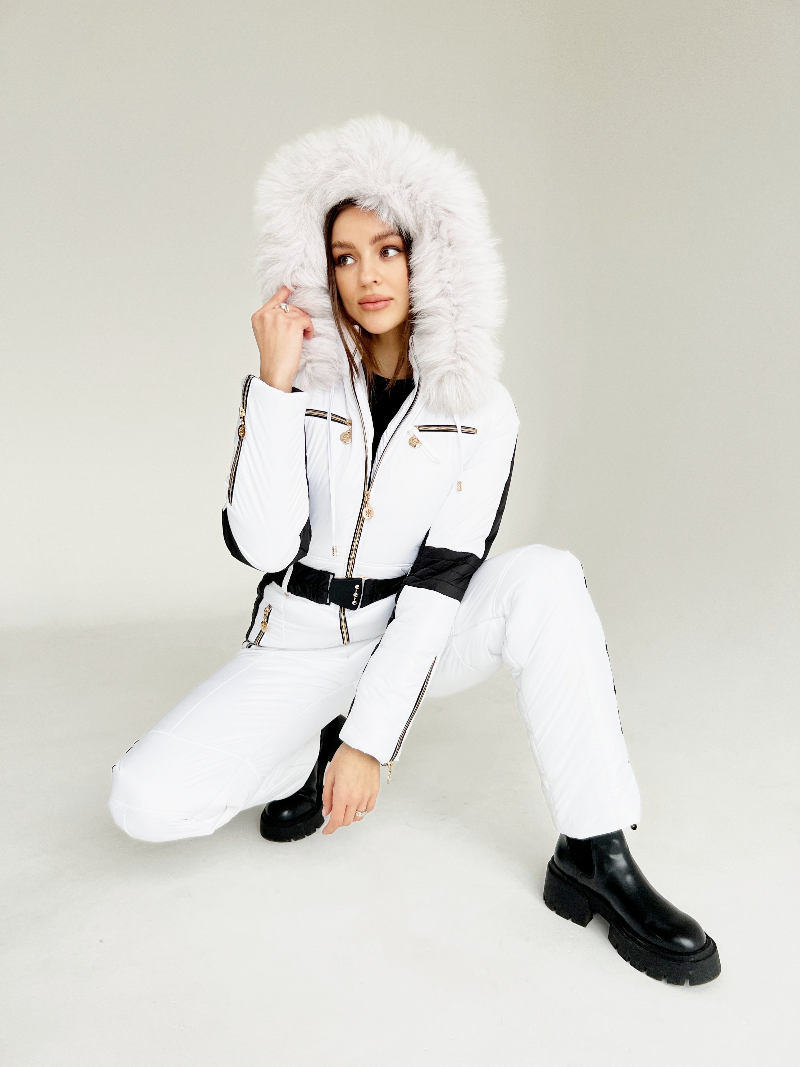 Womens white ski jacket with fur hood hot sale