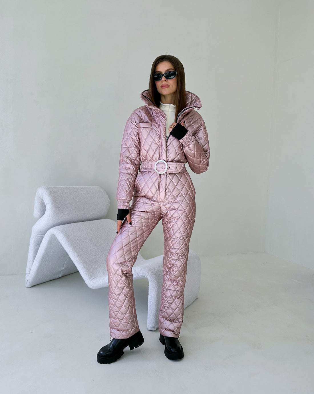 Ski outfit pants one piece suit for women LUCANIA - DUSTY PINK Ladies ski clothing warm for winter sport