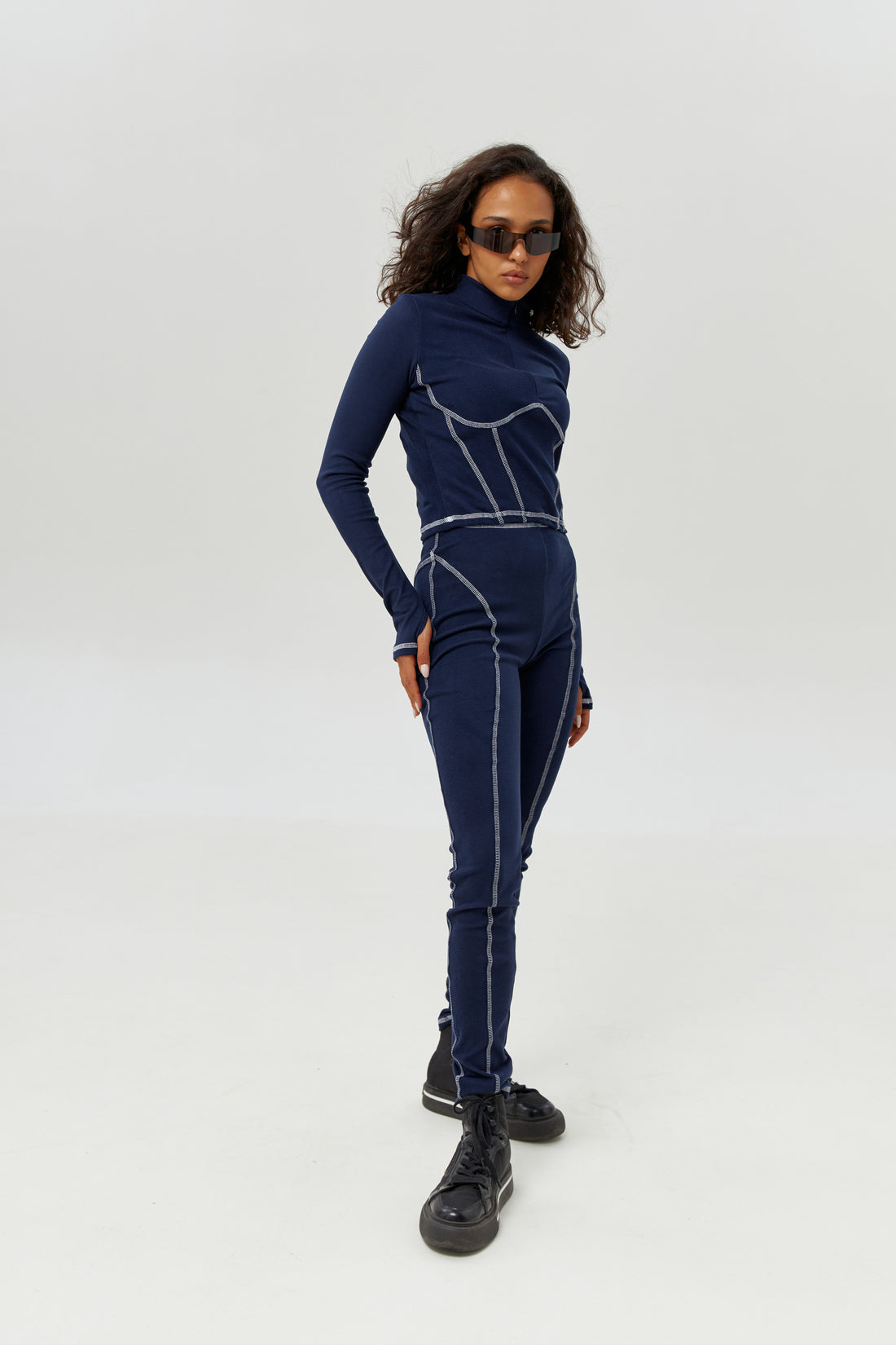 Base layers for skiing women's - Navy blue two piece set for