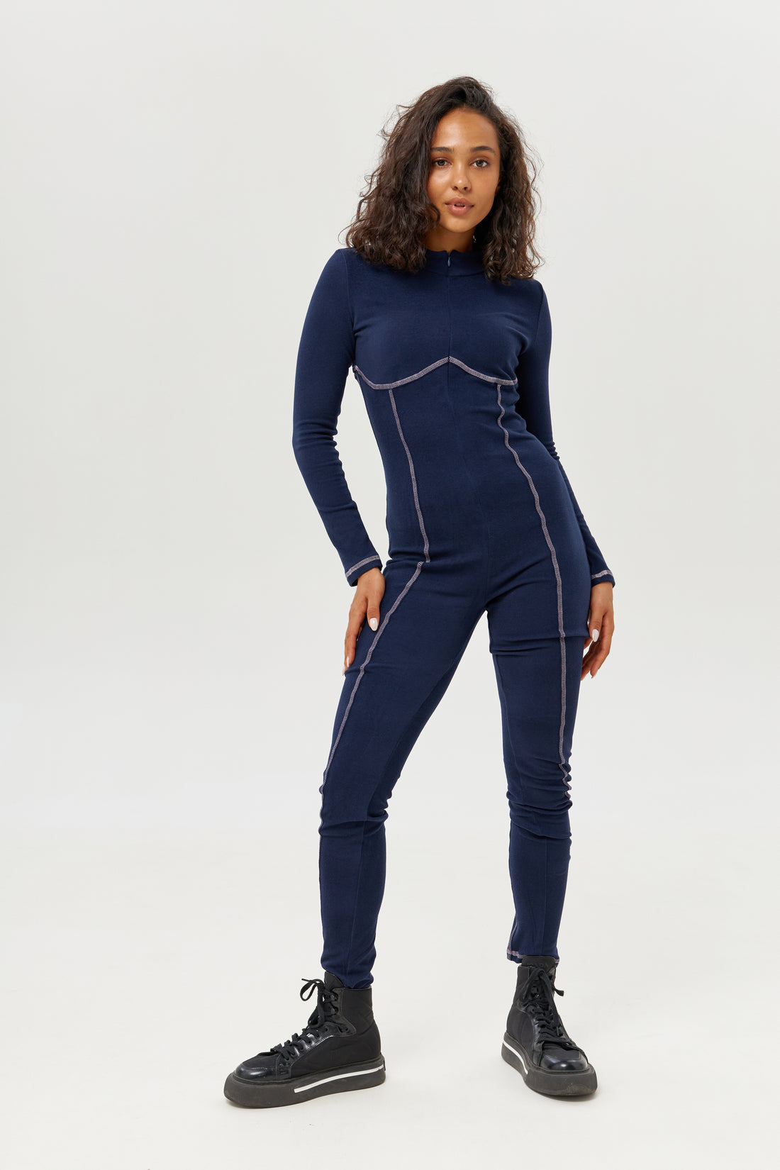 Base layer black jumpsuit - Thermal underwear navy blue one piece - Long johns for women