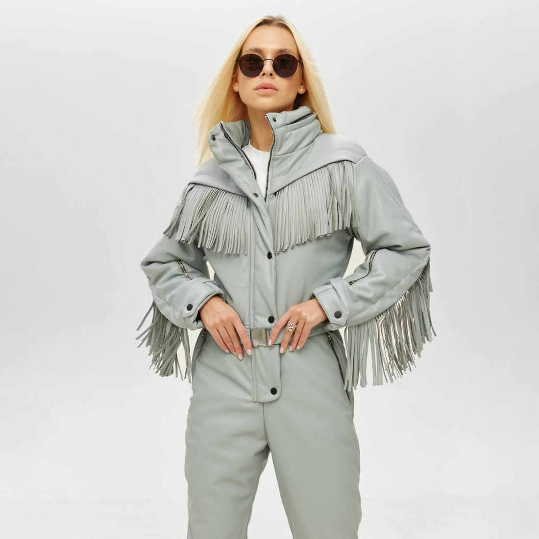 Ski suit with tassles - BONA - GRAY - Weatern snowsuit for winter outfit ski vacation