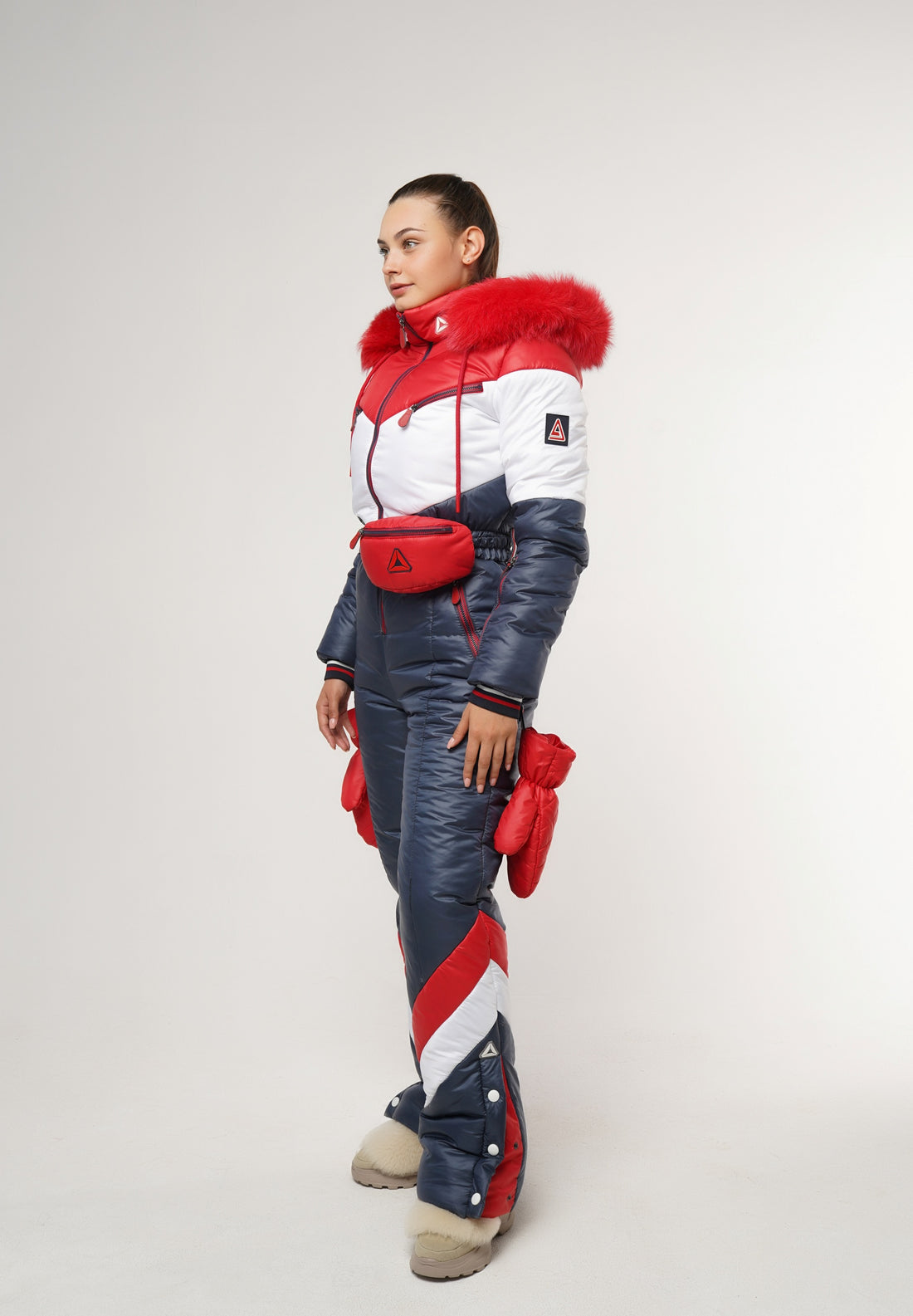 RED BLUE SKI SNOW SUIT ELBERT - WINTER WARM JUMPSUIT WITH MITTENS AND BAG