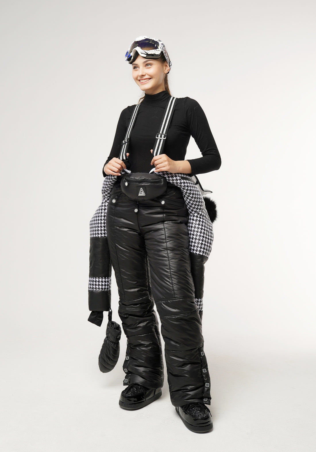 HOUNDSTOOTH INSERTS SKI SNOW SUIT ELBERT - WINTER WARM JUMPSUIT WITH MITTENS AND BAG