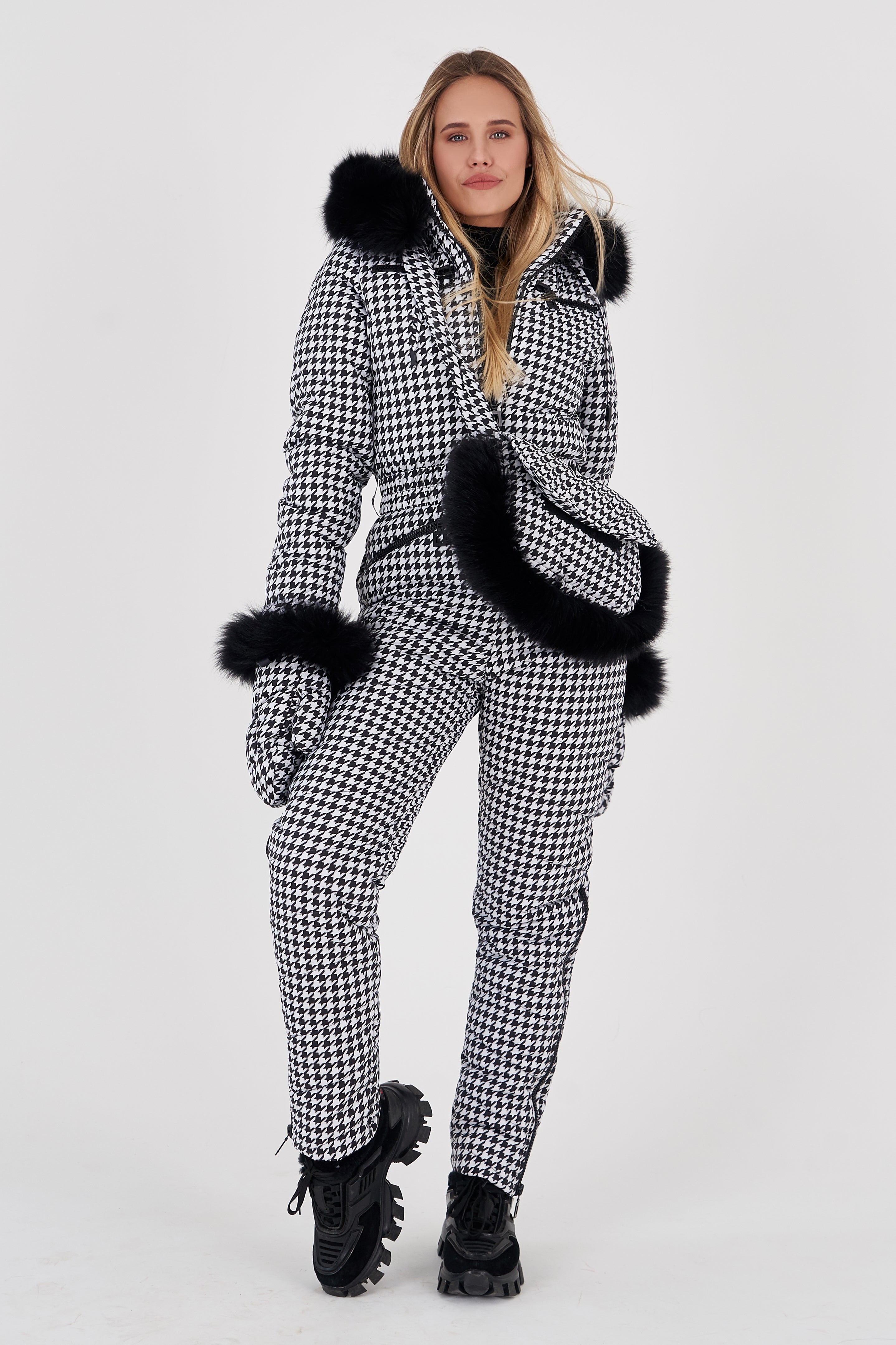 Houndstooth ski suit WHITNEY - with mittens and purse – UpWearAndSuits