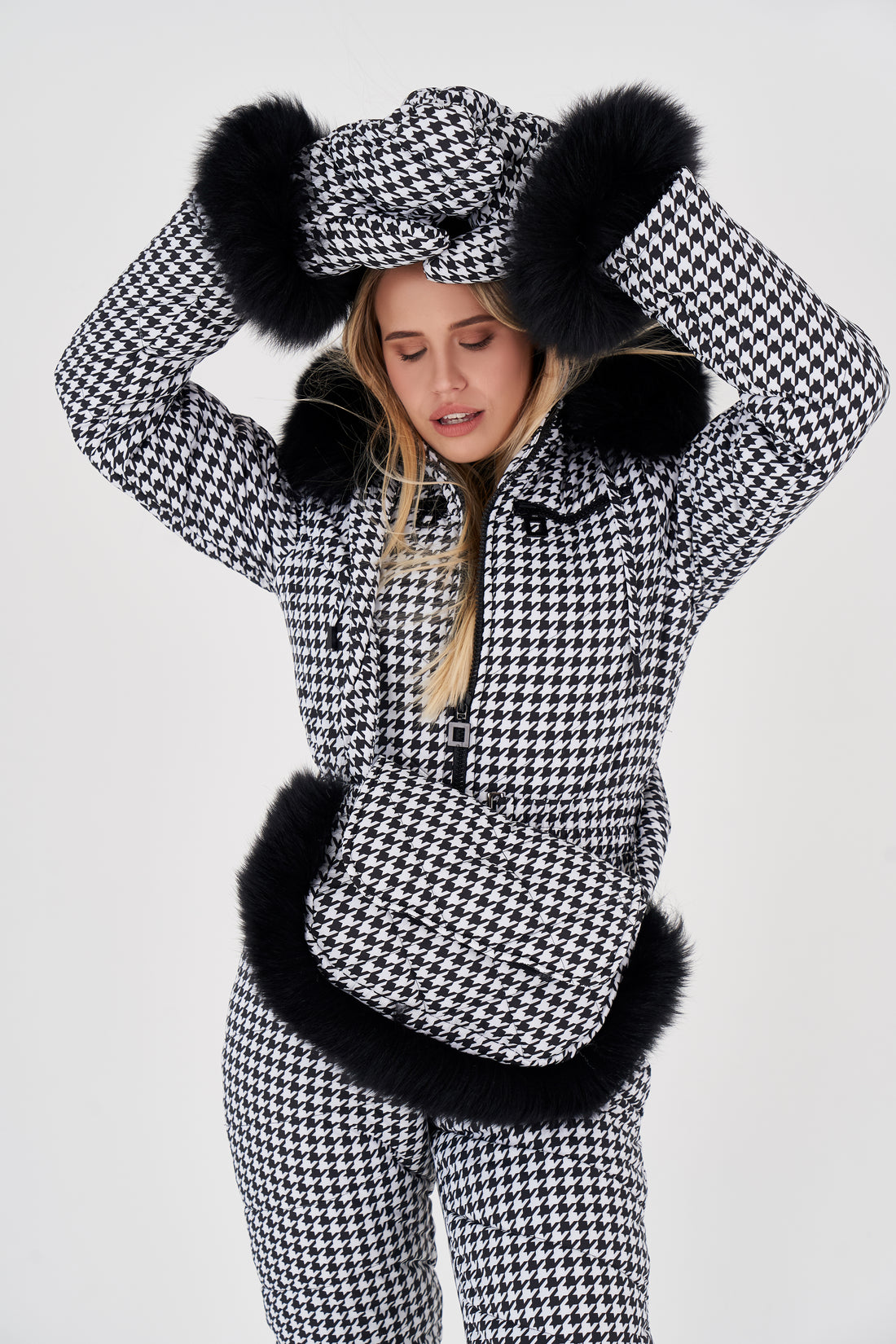 Houndstooth ski suit WHITNEY - with mittens and purse