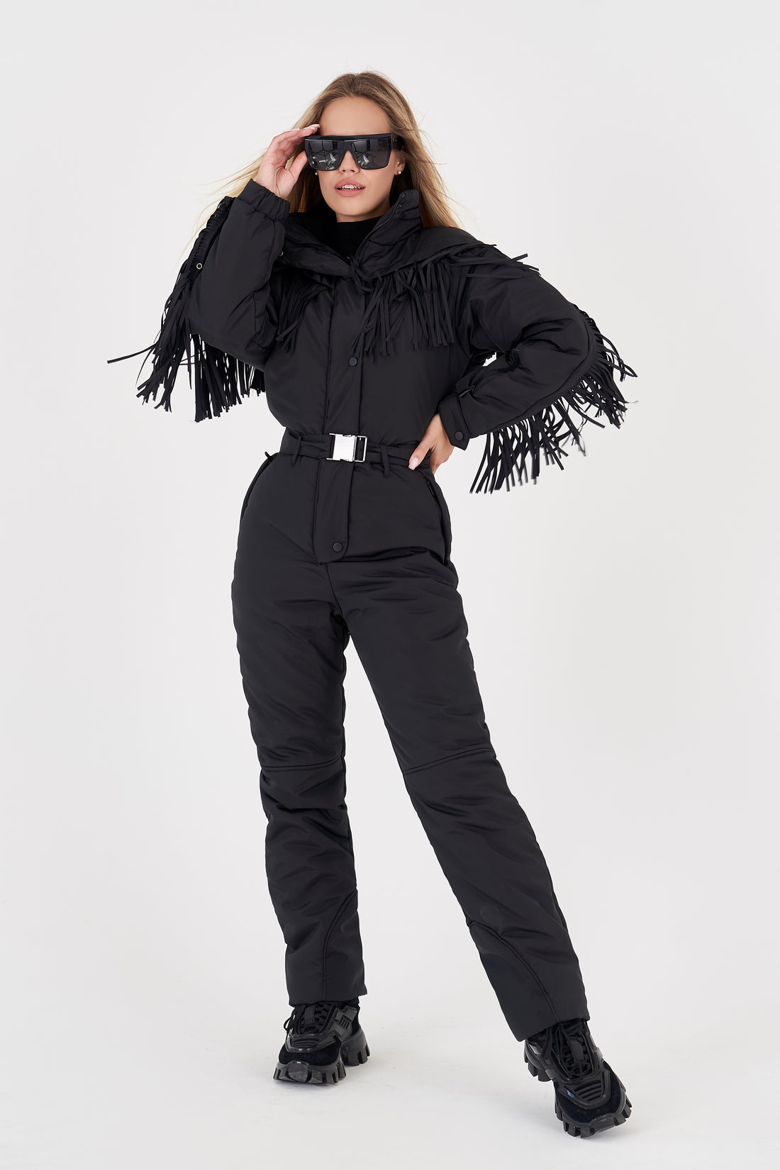 Black ski suit BONA - BLACK fringe - Waterproof membrana with tassels