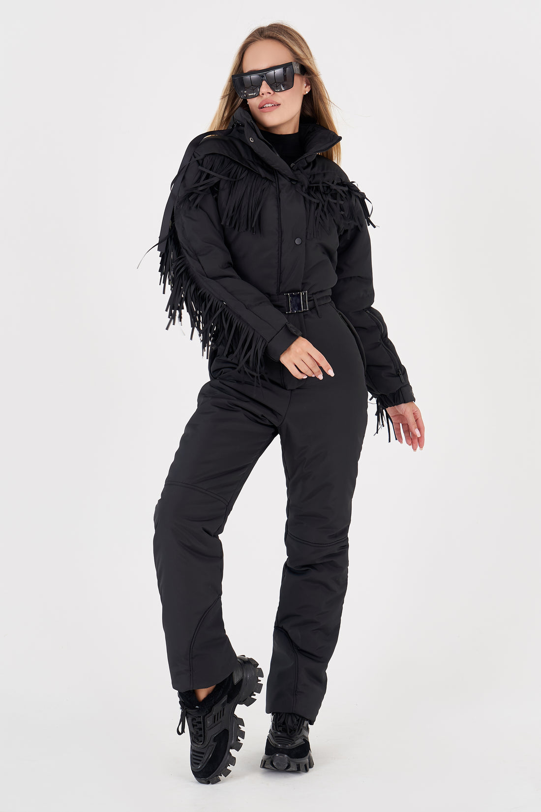 Black ski suit BONA - BLACK fringe - Waterproof membrana with tassels