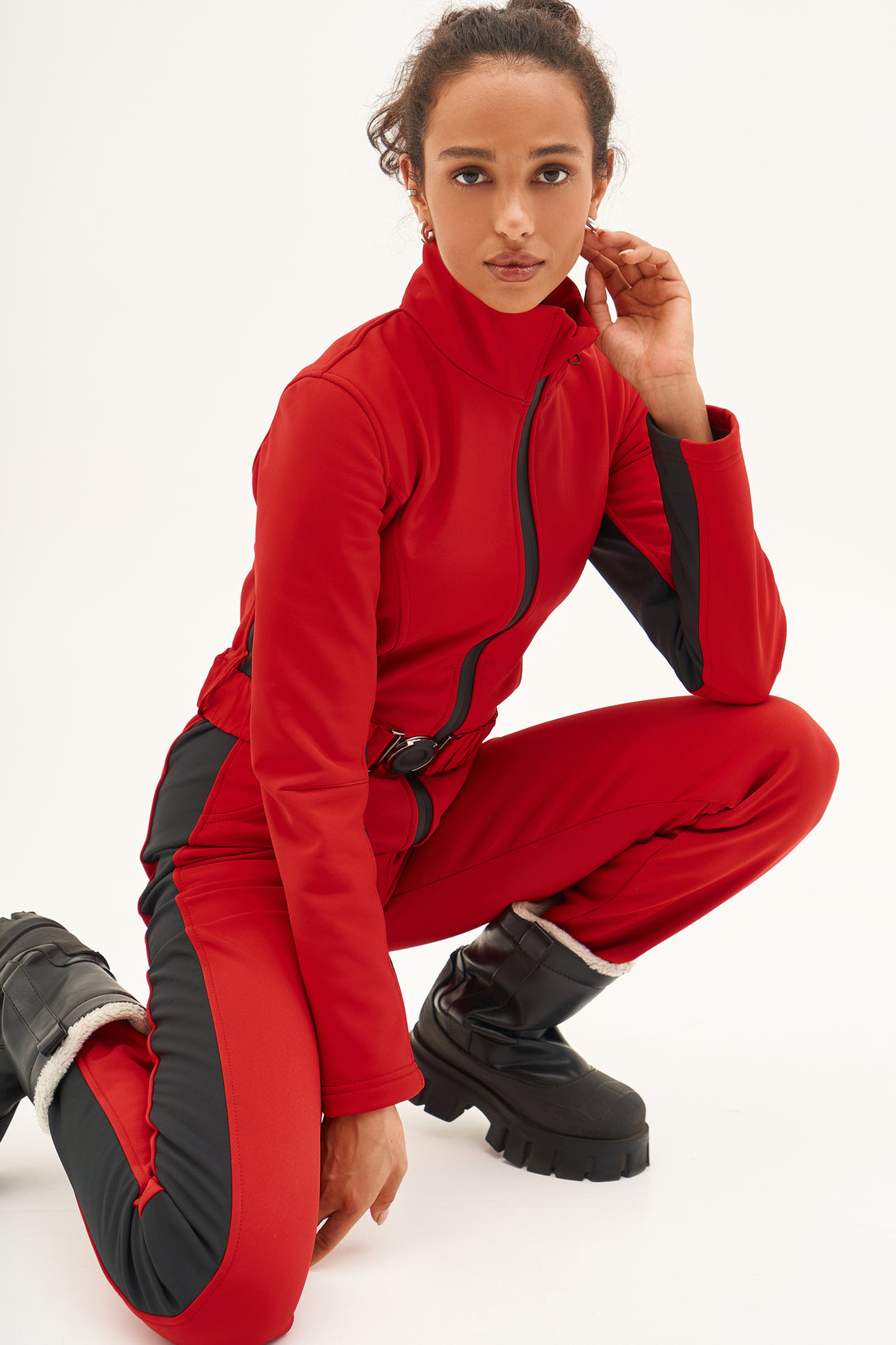 Skinny ski wear for women REMBRA - RED with black stripes Ski apparel for ski trip vacation