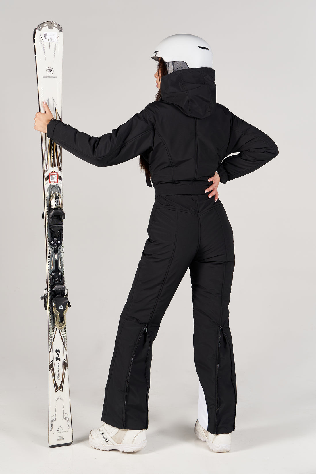Full black ski jumpsuit RAINIER - BLACK+WHITE snowsuit for women