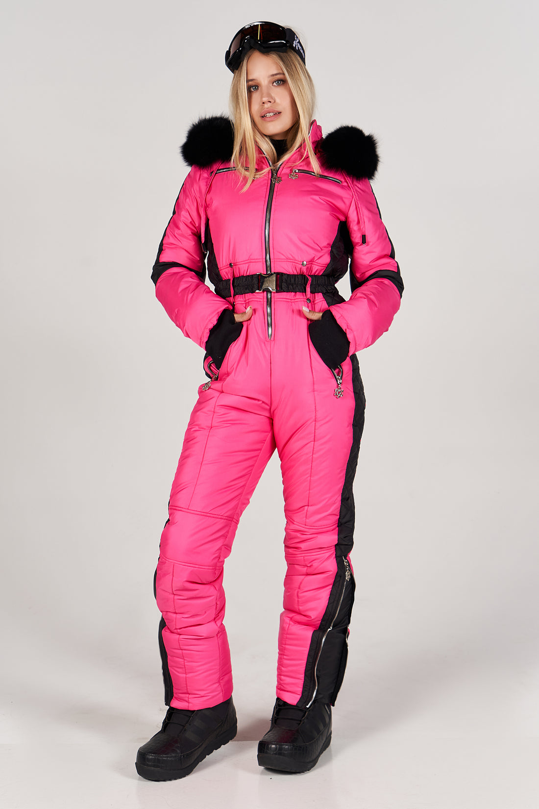 Hot pink ski jumpsuit DENALI - PINK-BLACK stripes snowsuit