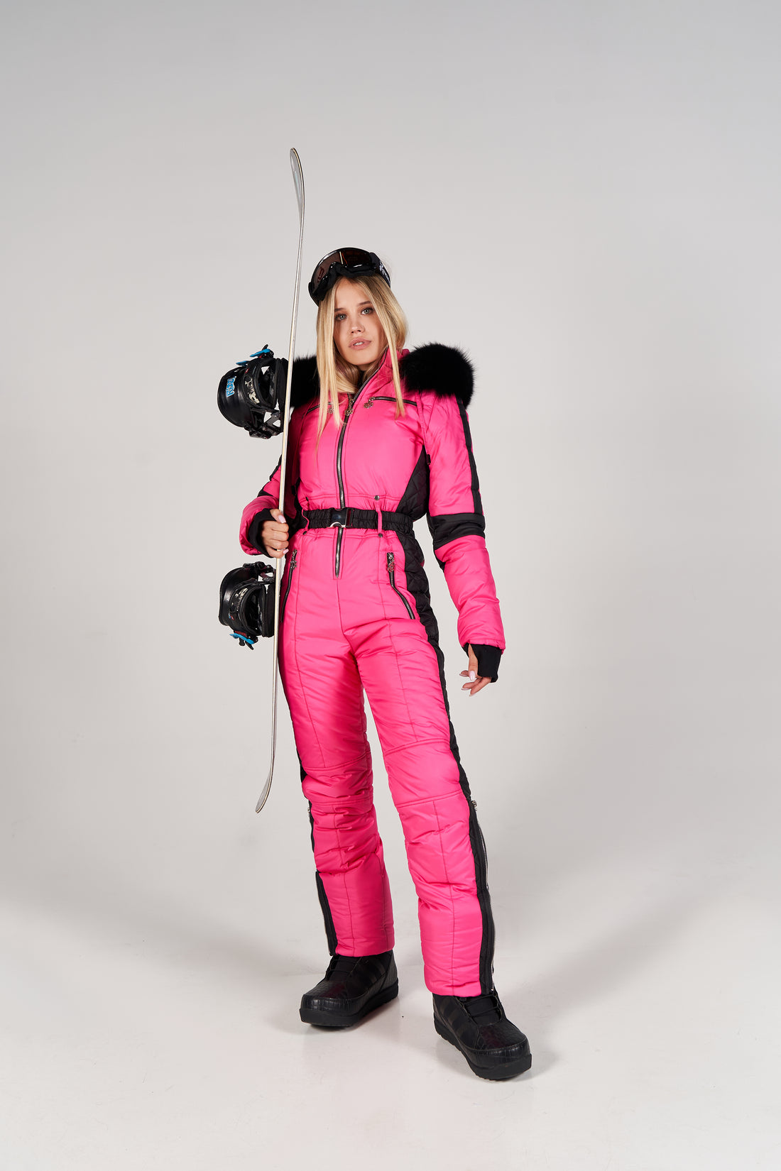 Hot pink ski jumpsuit DENALI - PINK-BLACK stripes snowsuit