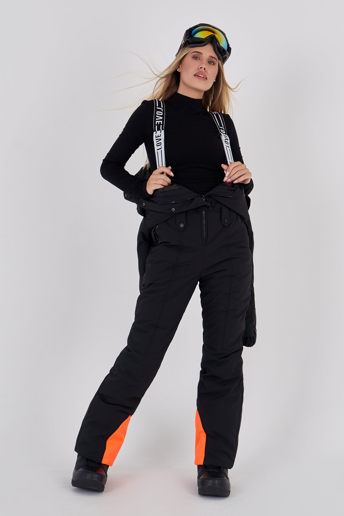Black ski suit women's RAINIER - BLACK+ORANGE elements waterproof snowsuit
