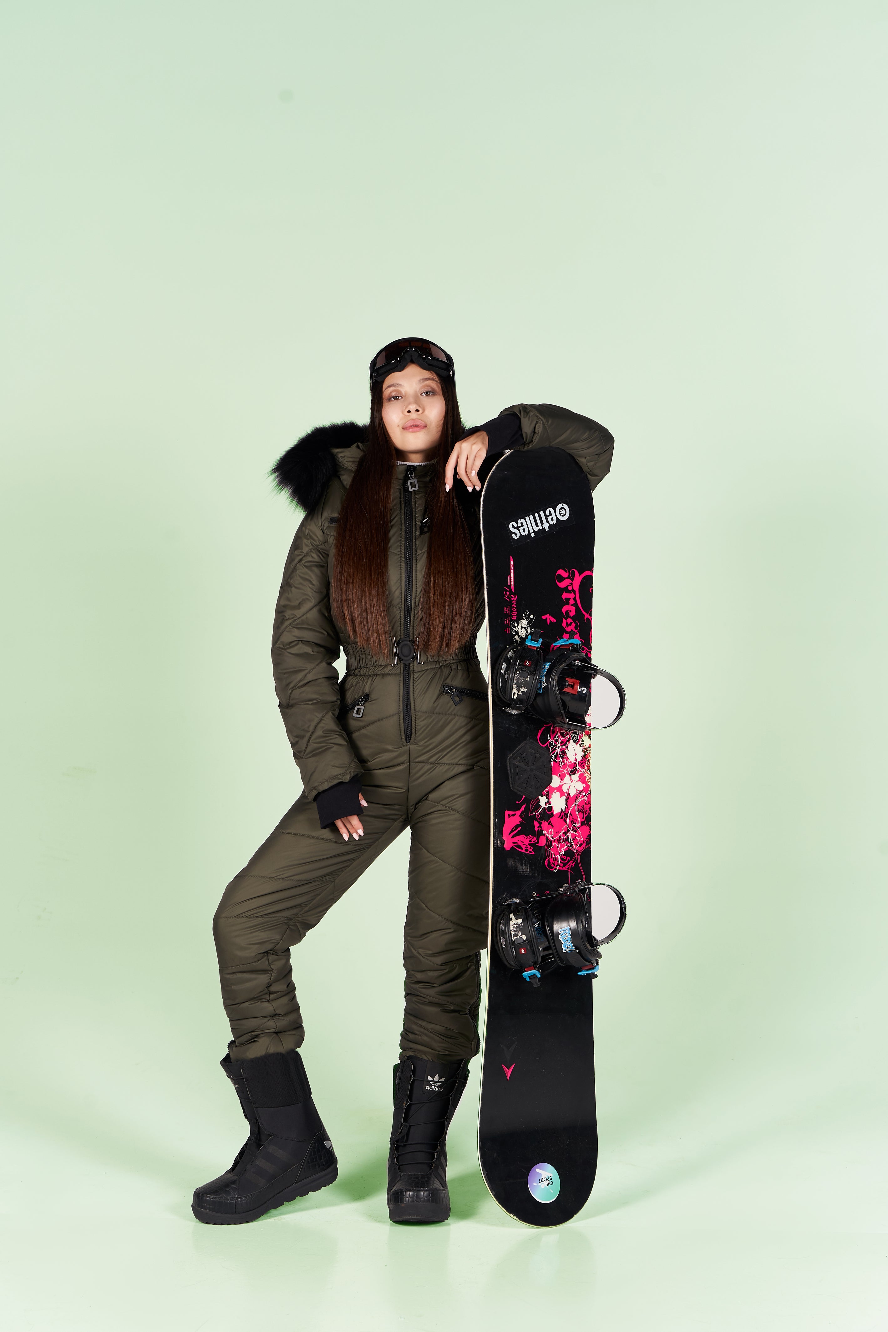 Olive one piece snow suit ELIAS - KHAKI winter ski clothes for