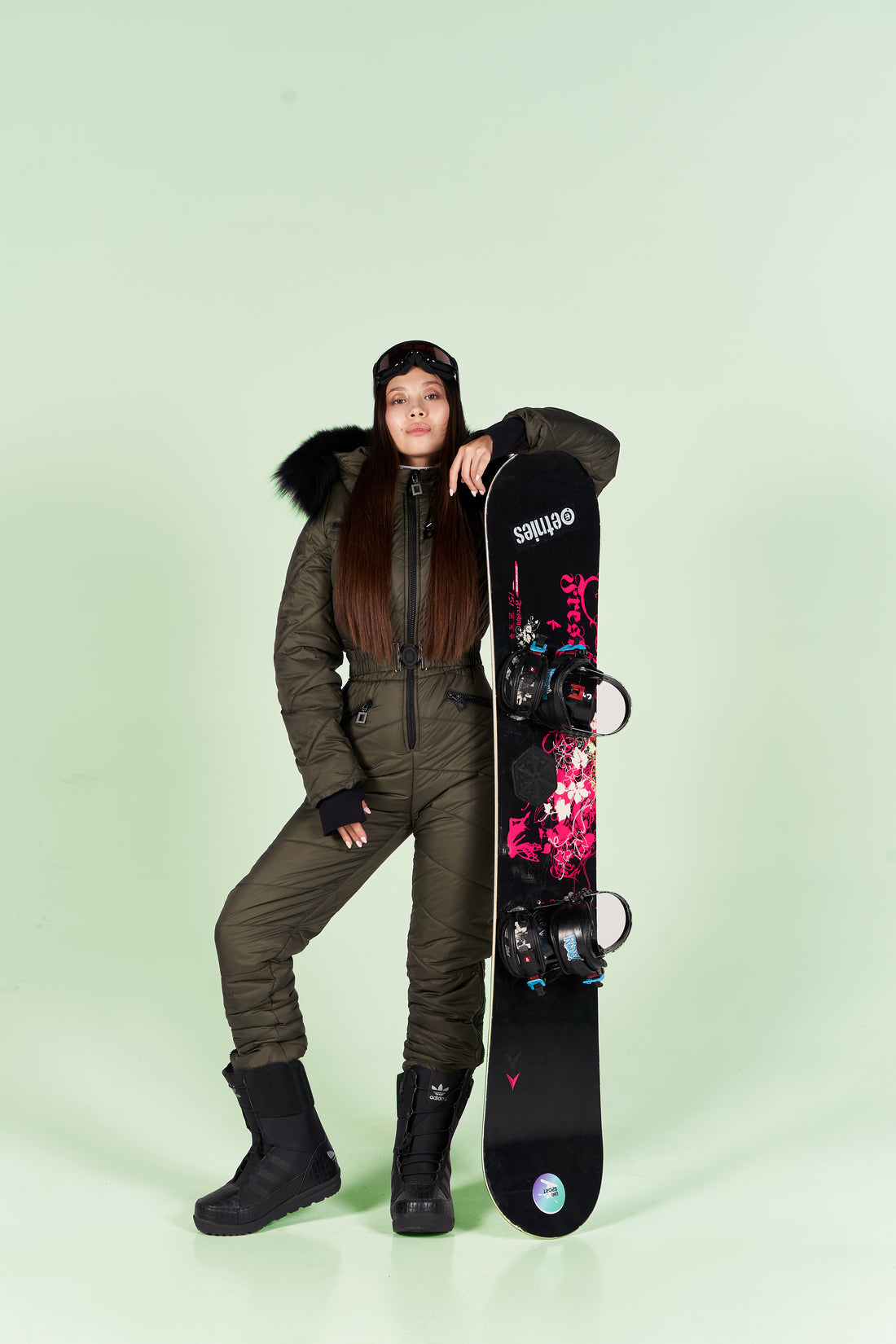 Olive one piece snow suit ELIAS - KHAKI winter ski clothes for women