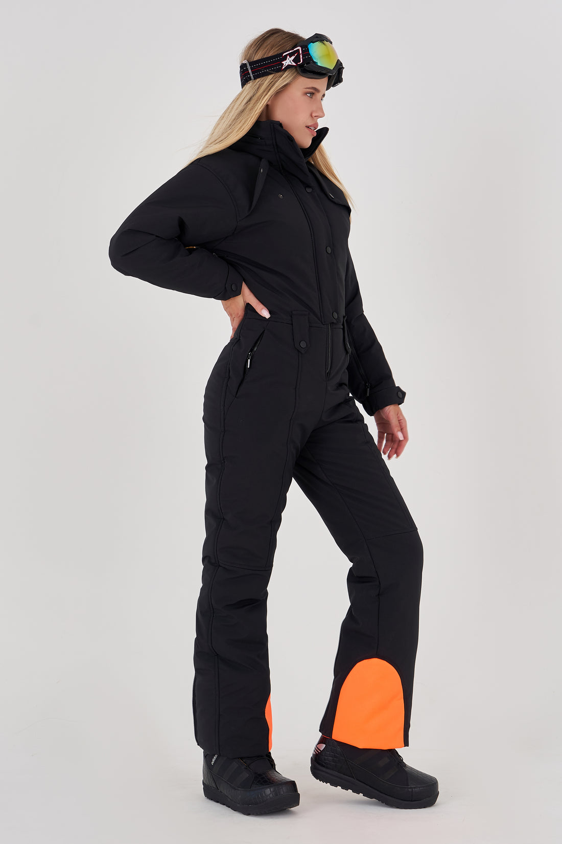 Black ski suit women's RAINIER - BLACK+ORANGE elements waterproof snowsuit