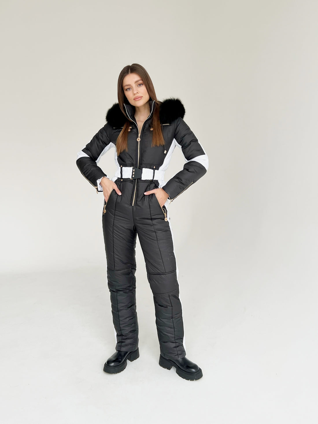Black ski suit DENALI - BLACK - with WHITE side stripes snowsuit