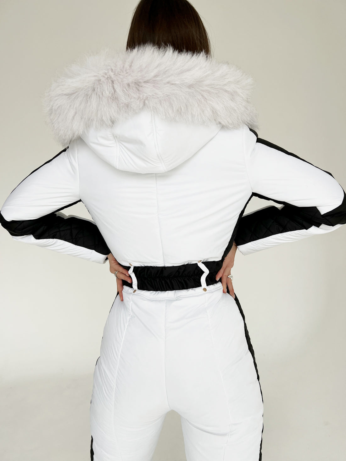 White ski suit DENALI - WHITE- with black side stripes snowsuit sport outfit