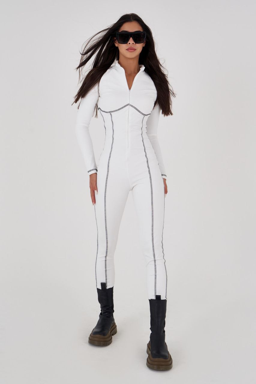 Base layer white jumpsuit Thermal underwear black one piece Long johns for women