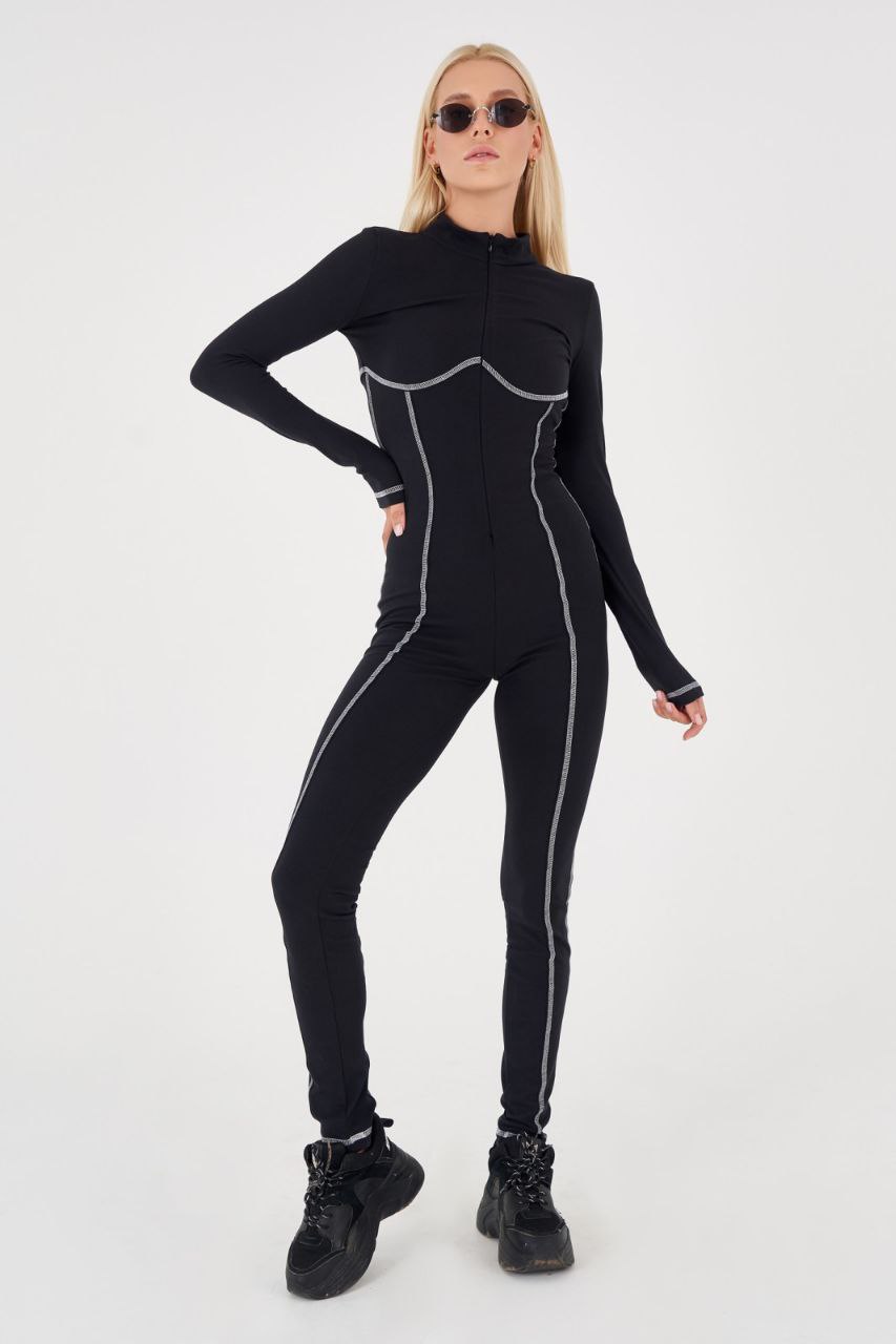 Base layer black jumpsuit - Thermal underwear black one piece - Long johns for women