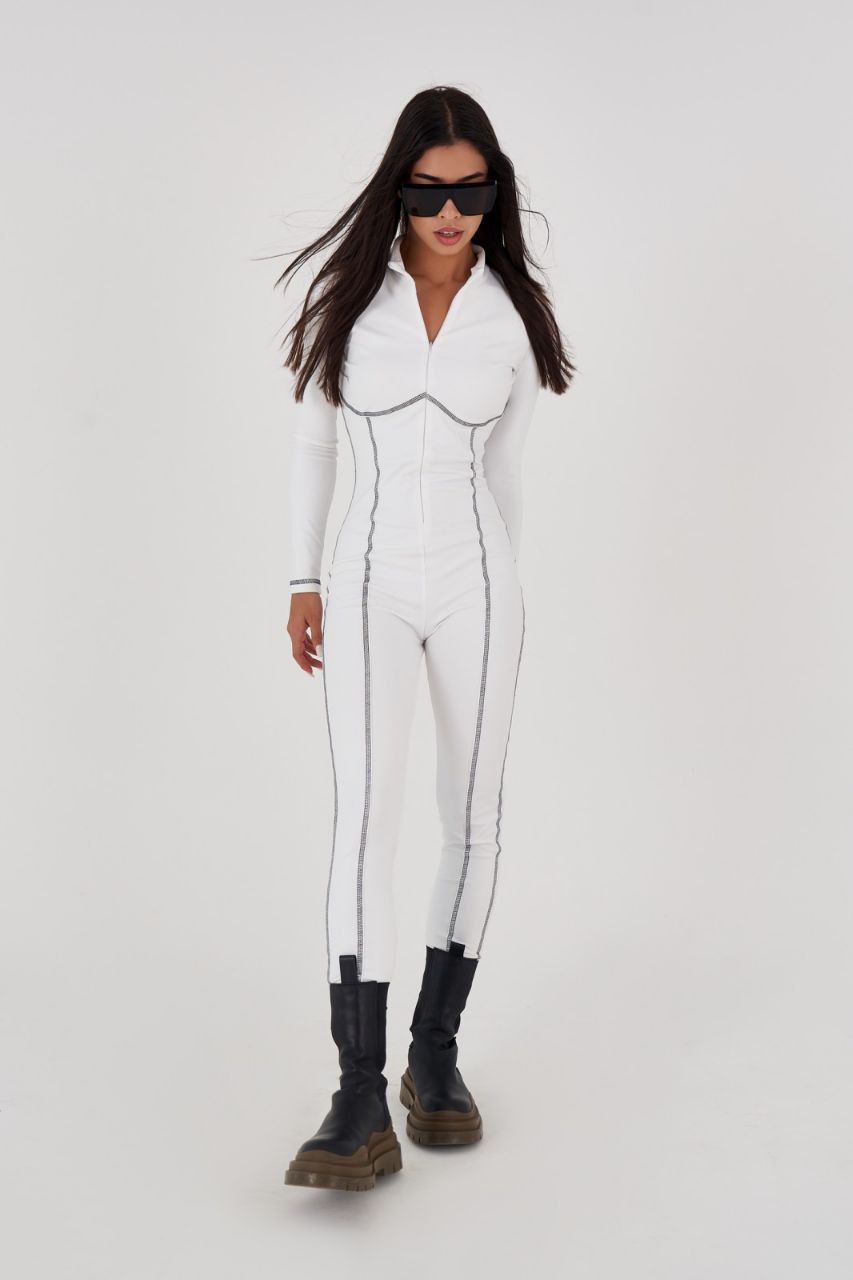 Base layer white jumpsuit - Thermal underwear black one piece - Long johns for women